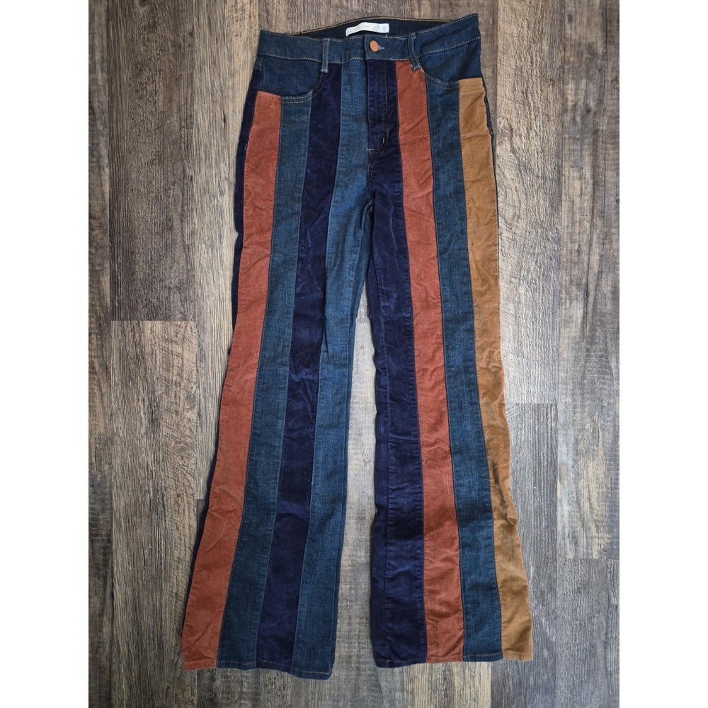 Altar'd State Daisy Suede Flare Jeans Striped Patchwork Size 29 Hipster Cowgirl